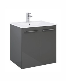 OTTO PLUS Gloss Grey 60cm 2 door Wall Hung Vanity Unit - D46cm