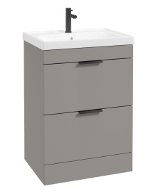 STOCKHOLM Floor Standing 60cm Two Drawer Vanity Unit Matt Khaki - Matt Black Handles