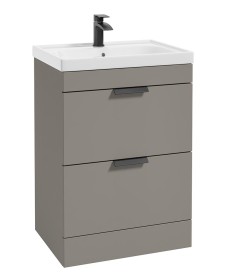 STOCKHOLM Floor Standing 60cm Two Drawer Vanity Unit Matt Khaki - Matt Black Handles