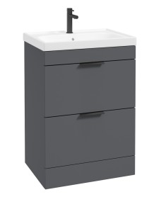 STOCKHOLM Floor Standing 60cm Two Drawer Vanity Unit Matt Midnight Grey - Matt Black Handles