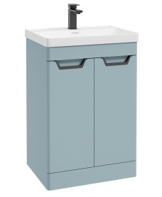 FREYA 60cm 2 Door Floor Standing Vanity Unit Matt Morning Sky Blue-Matt Black Handle