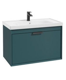 FJORD Ocean Blue Matt 80cm Wall Hung Vanity Unit-Matt Black Handle