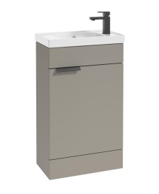 STOCKHOLM Floor Standing 50cm Cloakroom Vanity Unit Matt Khaki - Matt Black Handles