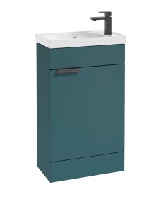 STOCKHOLM Floor Standing 50cm Cloakroom Vanity Unit Matt Ocean Blue - Matt Black Handles