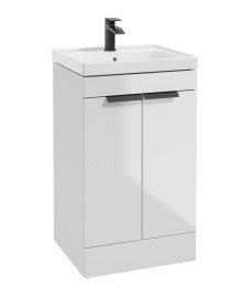 STOCKHOLM Floor Standing 50cm Two Door Vanity Unit Gloss White - Matt Black Handles