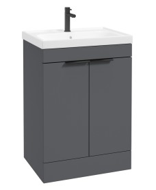 STOCKHOLM Floor Standing 60cm Two Door Vanity Unit Matt Midnight Grey - Matt Black Handles