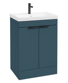 STOCKHOLM Floor Standing 60cm Two Door Vanity Unit Matt Ocean Blue - Matt Black Handles