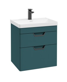 FREYA 60cm 2 Drawer Wall Hung Vanity Unit Matt Ocean Blue-Matt Black Handle