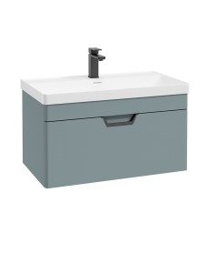 FREYA 80cm 1 Drawer Wall Hung Vanity Unit Matt Coral Green-Matt Black Handle