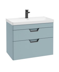 FREYA 80cm 2 Drawer Wall Hung Vanity Unit Matt Morning Sky Blue-Matt Black Handle