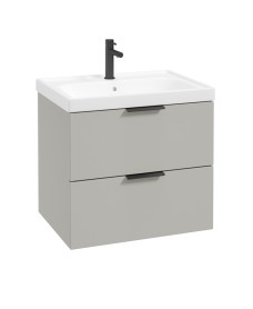 STOCKHOLM Wall Hung 60cm Two Drawer Vanity Unit Matt Arctic Grey - Matt Black Handle