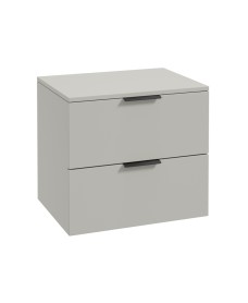 STOCKHOLM Wall Hung 60cm Two Drawer Countertop Vanity Unit Matt Arctic Grey - Matt Black Handles