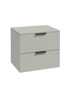 STOCKHOLM Wall Hung 60cm Two Drawer Countertop Vanity Unit Matt Arctic Grey - Matt Black Handles