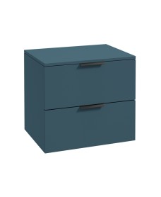 STOCKHOLM Wall Hung 60cm Two Drawer Countertop Vanity Unit Matt Ocean Blue - Matt Black Handles