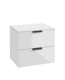 STOCKHOLM Wall Hung 60cm Two Drawer Countertop Vanity Unit Gloss White - Matt Black Handles