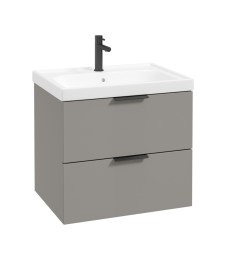 STOCKHOLM Wall Hung 60cm Two Drawer Vanity Unit Matt Khaki - Matt Black Handle