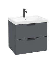 STOCKHOLM Wall Hung 60cm Two Drawer Vanity Unit Matt Midnight Grey - Matt Black Handle