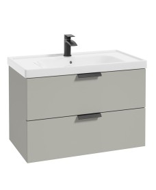 STOCKHOLM Wall Hung 80cm Two Drawer Vanity Unit Matt Arctic Grey - Matt Black Handle