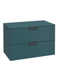 STOCKHOLM Wall Hung 80cm Two Drawer Countertop Vanity Unit Matt Ocean Blue - Matt Black handles