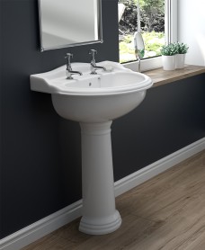 CAMBRIDGE 50cm 2TH Basin & Full Pedestal