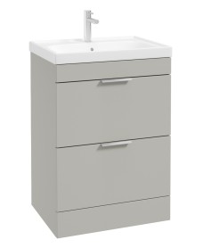 STOCKHOLM Floor Standing 60cm Two Drawer Vanity Unit Matt Arctic Grey - Brushed Chrome Handles