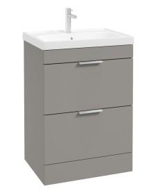 STOCKHOLM Floor Standing 60cm Two Drawer Vanity Unit Matt Khaki - Brushed Chrome Handles