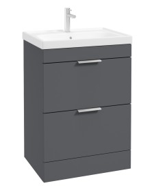 STOCKHOLM Floor Standing 60cm Two Drawer Vanity Unit Matt Midnight Grey - Brushed Chrome Handles