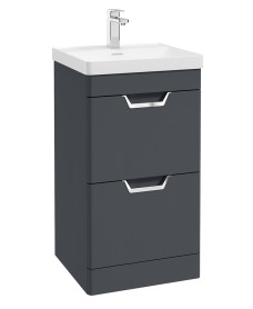 FREYA 50cm 2 Drawer Floor Standing Vanity Unit Matt Night Sky Blue-Chrome Handle