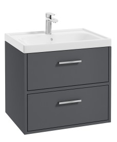 FINLAND Midnight Grey Matt 60cm Wall Hung Vanity Unit - Brushed Chrome Handle