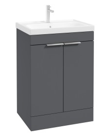 STOCKHOLM Floor Standing 60cm Vanity Unit Matt Midnight Grey - Brushed Chrome Handles