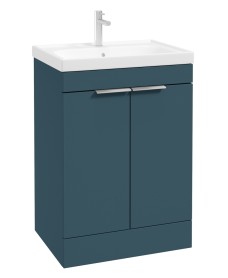 STOCKHOLM Floor Standing 60cm Vanity Unit Matt Ocean Blue - Brushed Chrome Handles