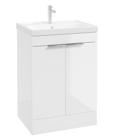 STOCKHOLM Floor Standing 60cm Vanity Unit Gloss White - Brushed Chrome Handles