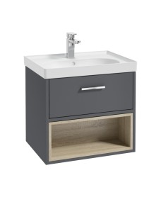 MALMO 60cm Single Drawer - Open Shelf Unit - Midnight Grey - Chrome Handle - Matt Basin