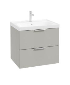 STOCKHOLM Wall Hung 60cm Two Drawer Vanity Unit Matt Arctic Grey - Brushed Chrome Handle