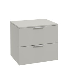 STOCKHOLM Wall Hung 60cm Two Drawer Countertop Vanity Unit Matt Arctic Grey - Brushed Chrome Handles