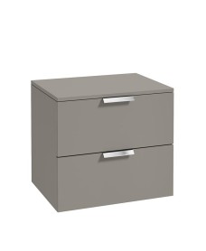 STOCKHOLM Wall Hung 60cm Two Drawer Countertop Vanity Unit Matt Khaki - Brushed Chrome Handles