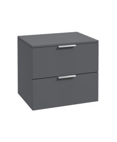 STOCKHOLM Wall Hung 60cm Two Drawer Countertop Vanity Unit Matt Midnight Grey - Brushed Chrome Handles