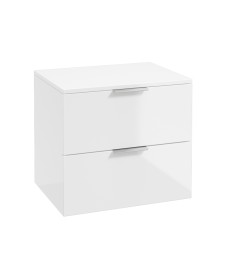 STOCKHOLM Wall Hung 60cm Two Drawer Countertop Vanity Unit Gloss White - Brushed Chrome Handles