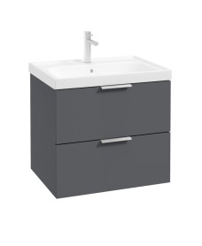 STOCKHOLM Wall Hung 60cm Two Drawer Vanity Unit Matt Midnight Grey - Brushed Chrome Handle