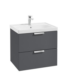 STOCKHOLM Wall Hung 60cm Two Drawer Vanity Unit Matt Midnight Grey - Brushed Chrome Handle