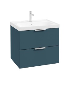 STOCKHOLM Wall Hung 60cm Two Drawer Vanity Unit Matt Ocean Blue - Brushed Chrome Handle