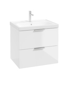 STOCKHOLM Wall Hung 60cm Two Drawer Vanity Unit Gloss White - Brushed Chrome Handle