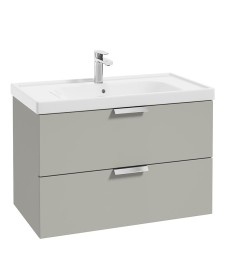 STOCKHOLM Wall Hung 80cm Two Drawer Vanity Unit Matt Arctic Grey - Brushed Chrome Handle