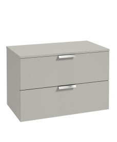 STOCKHOLM Wall Hung 80cm Two Drawer Countertop Vanity Unit Matt Arctic Grey - Brushed Chrome Handles