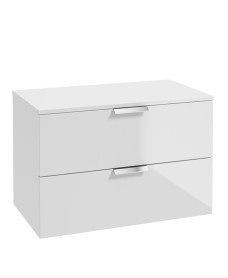 STOCKHOLM Wall Hung 80cm Two Drawer Countertop Vanity Unit Gloss White - Brushed Chrome Handles