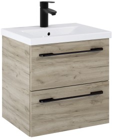 OTTO PLUS Craft Oak 60cm 2 Drawer Wall Hung Vanity Unit - D39cm