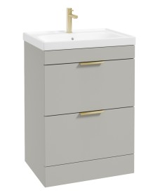 STOCKHOLM Floor Standing 60cm Two Drawer Vanity Unit Matt Arctic Grey - Brushed Gold Handles