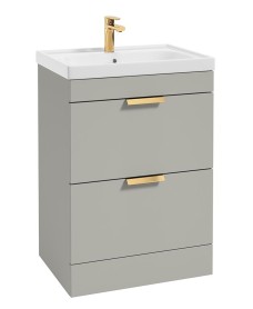 STOCKHOLM Floor Standing 60cm Two Drawer Vanity Unit Matt Arctic Grey - Brushed Gold Handles