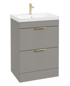 STOCKHOLM Floor Standing 60cm Two Drawer Vanity Unit Matt Khaki - Brushed Gold Handles