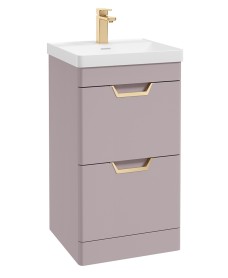 FREYA 50cm 2 Drawer Floor Standing Vanity Unit Matt Cashmere Pink-Gold Handle